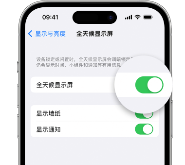 卫滨苹果15预约维修分享iPhone15如何设置全天候显示屏幕可见 